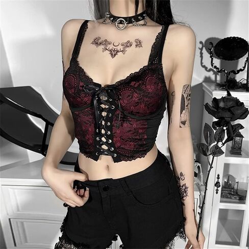 Gothic Crop Tops for Women Y2k Camisole Goth Shirt Cropped Tank Tops in Saudi Arabia