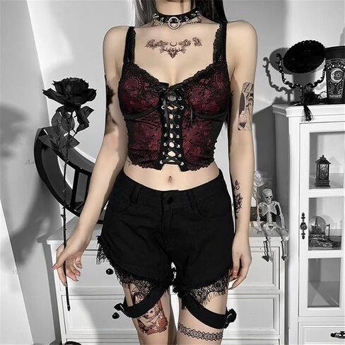 Gothic Crop Tops for Women Y2k Camisole Goth Shirt Cropped Tank Tops in Saudi Arabia
