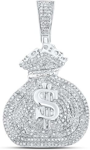 Jewels By Lux Sterling Silver Mens Round Diamond Money Bag Charm Pendant 1 Cttw in Saudi Arabia