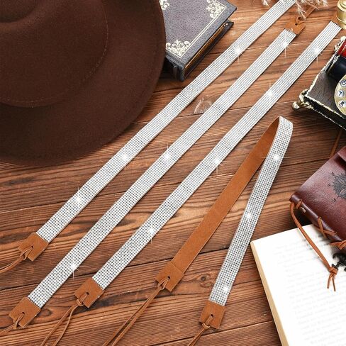 WDAHDHP Bling Hat Band with Rhinestones, 4Pcs Adjustable Cowboy Hatband, Cowgirl Hat Belt Western Hat Accessories for Men Women Brown in Kuwait