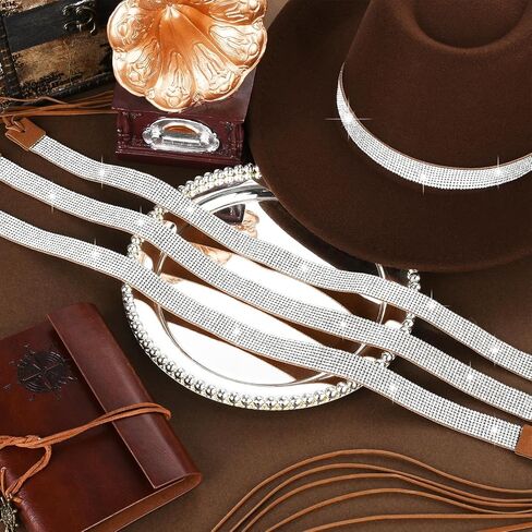 WDAHDHP Bling Hat Band with Rhinestones, 4Pcs Adjustable Cowboy Hatband, Cowgirl Hat Belt Western Hat Accessories for Men Women Brown in Kuwait