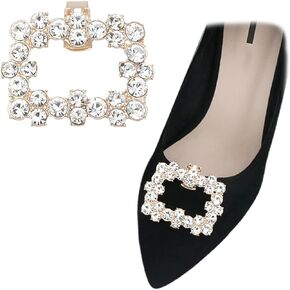 2 PCS Square Rhinestones Pearls Shoe Clips Removable Rhinestones Shoe Buckles Shoe Decorations Charms for Wedding Party Pumps