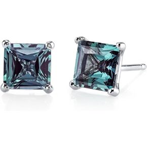 14 Karat White Gold Princess Cut 2.50 Carats Created Alexandrite Stud Earrings in Kuwait