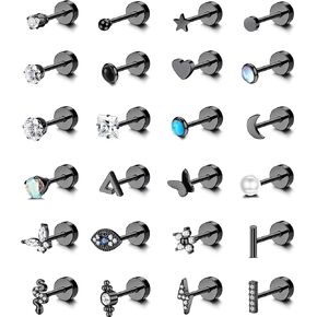 FASACCO 24Pcs Flat Back Cartilage Earring Flatback Earrings 20G Cartilage Earring Stud Surgical Steel Cartilage Earrings Nap Earring with Flat Back