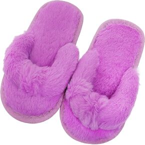 Boys Girls Fuzzy Flip Flop Slippers Kids Cute Soft Comfy Open Toe Fluffy Slip On Thong Flat Sandals House Home Fur Slides Indoor Outdoor