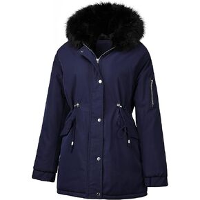 ELEZAY Women's Parka Jacket Hooded Stylish Winter Coats with Faux Fur Trim Mid Length Warm FLeece Lined Parka Zipper Closure in Kuwait