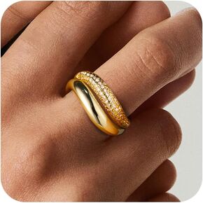 خواتم ذهبية Picuzzy للنساء، حلقات موجة مطلية بالذهب عيار 14 قيراط قابلة للتكديس العصرية مكونة من قطعتين خاتم للنساء مكعب زركونيا مجموعة خواتم مجوهرات عصرية هدية للنساء والفتيات المراهقات مقاس 5-10 in Kuwait