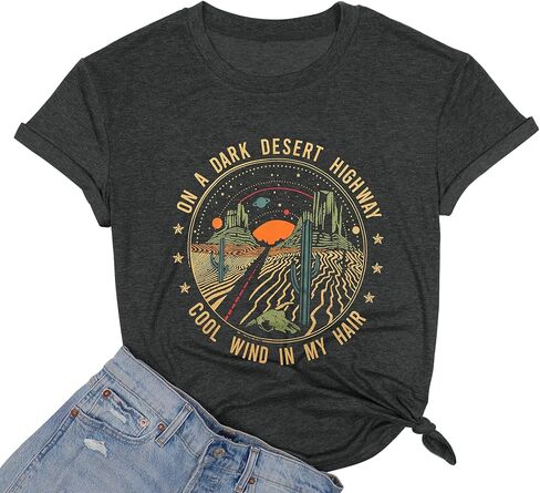 Adventure Shirts Women Retro Desert Highway T-Shirt Funny Nature Graphic Tee Casual Cotton Short Sleeve O-Neck Tee Tops in Saudi Arabia