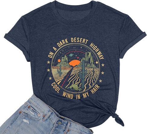 Adventure Shirts Women Retro Desert Highway T-Shirt Funny Nature Graphic Tee Casual Cotton Short Sleeve O-Neck Tee Tops in Saudi Arabia