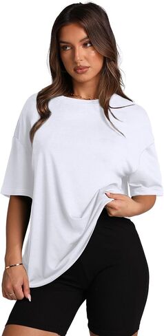 Oversized T Shirts for Women Summer Crewneck Short Sleeve Basic Tops Loose Fit in Saudi Arabia