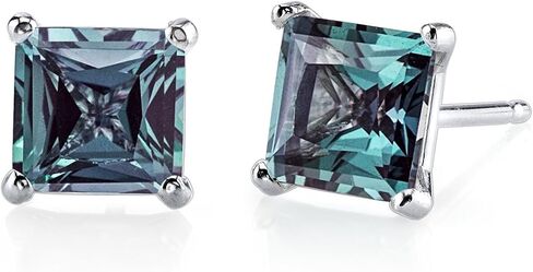 14 Karat White Gold Princess Cut 2.50 Carats Created Alexandrite Stud Earrings in Kuwait