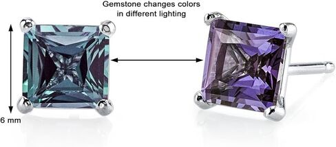 14 Karat White Gold Princess Cut 2.50 Carats Created Alexandrite Stud Earrings in Kuwait