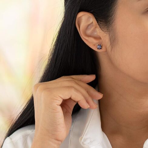 14 Karat White Gold Princess Cut 2.50 Carats Created Alexandrite Stud Earrings in Kuwait
