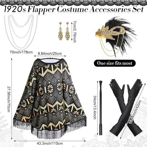 Floraltop 6 Pcs 1920s Flapper Costume Accessories Set for Women 20s Vintage Fringed Poncho Flapper Shawl for New Year Masquerade Party Outfits in Saudi Arabia