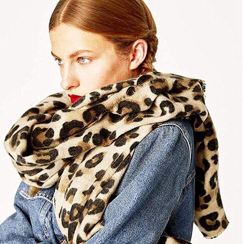 ZGMYC المرأة ليوبارد طباعة الكشمير يشعر وشاح الشتاء موضة لينة الدافئة الباشمينا بطانية شال التفاف in Saudi Arabia