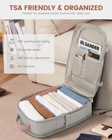 LOVEVOOK Travel Backpack for Women, 40L Carry On Backpack Flight Approved, TSA Personal Item Travel Bag Fits 17 Inch Laptop, Business Weekender Overnight Waterproof Daypack with 2 Cubes, Grey-Pink in Saudi Arabia