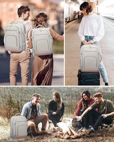 LOVEVOOK Travel Backpack for Women, 40L Carry On Backpack Flight Approved, TSA Personal Item Travel Bag Fits 17 Inch Laptop, Business Weekender Overnight Waterproof Daypack with 2 Cubes, Grey-Pink in Saudi Arabia