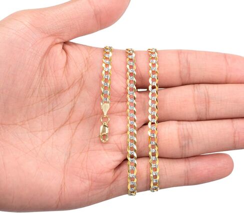 Nuragold 14k الذهب الأصفر الصلبة 5mm سلسلة الكوبية كبح ربط الماس قطع تمهيد اثنين من لهجة قلادة قلادة، مجوهرات رجالي جراد البحر المشبك 16 "18" 20 "22" 24 "26" 28 "30" in Saudi Arabia