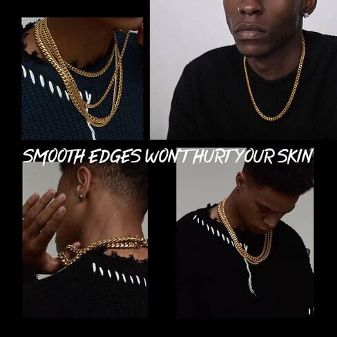 ChainsHouse Miami Cuban Chain Necklace for Men, 6mm/10mm/14mm Width, 18K Gold Plated/Stainless Steel/Black Men Chunky Curb Link Hip Hop Necklace Chains, 14" 18" 20" 22" 24" 26" 28" 30" Length, Come Gift Box in Saudi Arabia