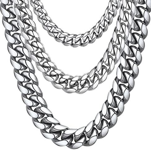 ChainsHouse Miami Cuban Chain Necklace for Men, 6mm/10mm/14mm Width, 18K Gold Plated/Stainless Steel/Black Men Chunky Curb Link Hip Hop Necklace Chains, 14" 18" 20" 22" 24" 26" 28" 30" Length, Come Gift Box in Saudi Arabia