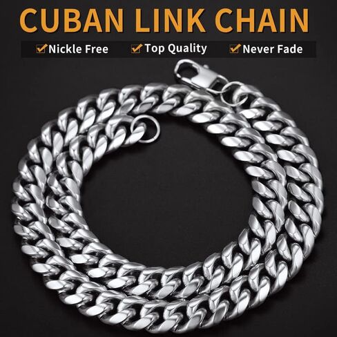 ChainsHouse Miami Cuban Chain Necklace for Men, 6mm/10mm/14mm Width, 18K Gold Plated/Stainless Steel/Black Men Chunky Curb Link Hip Hop Necklace Chains, 14" 18" 20" 22" 24" 26" 28" 30" Length, Come Gift Box in Saudi Arabia