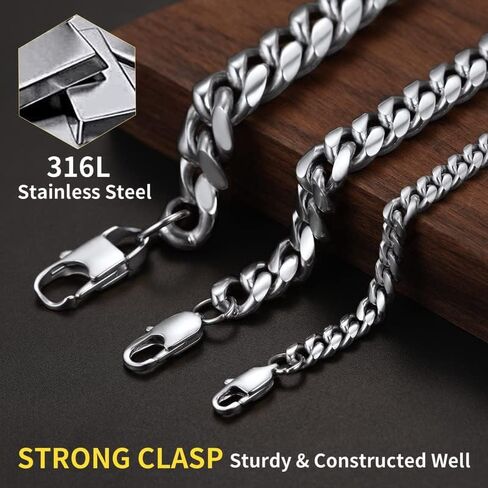 ChainsHouse Miami Cuban Chain Necklace for Men, 6mm/10mm/14mm Width, 18K Gold Plated/Stainless Steel/Black Men Chunky Curb Link Hip Hop Necklace Chains, 14" 18" 20" 22" 24" 26" 28" 30" Length, Come Gift Box in Saudi Arabia