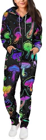 INSTANTARTS Womens Mens One Piece Pajamas Long Sleeve Rompers Onesies Zip Up Nightgown S-4XL in Kuwait