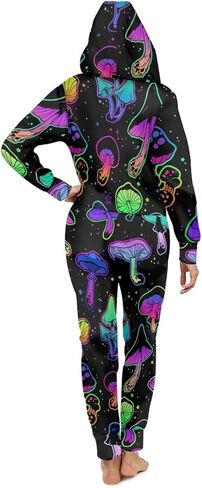 INSTANTARTS Womens Mens One Piece Pajamas Long Sleeve Rompers Onesies Zip Up Nightgown S-4XL in Kuwait