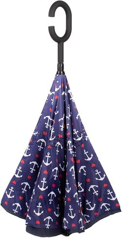 مظلة نوليا مقلوبة بطبقة مزدوجة - مقبض على شكل حرف C مظلة عكسية قابلة للطي مقاومة للرياح in Kuwait