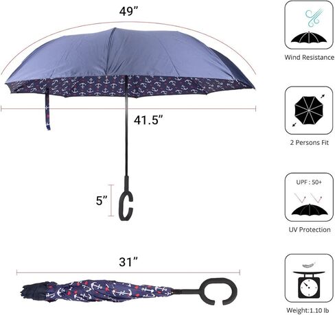 مظلة نوليا مقلوبة بطبقة مزدوجة - مقبض على شكل حرف C مظلة عكسية قابلة للطي مقاومة للرياح in Kuwait