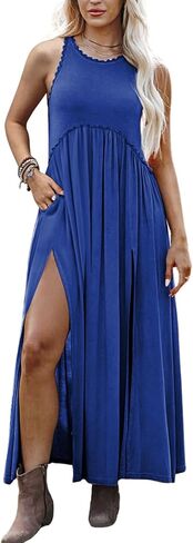 MIEAZOM Women's Maxi Dress Summer Sleeveless Crewneck Swing Sundress Casual Loose Long Dresses with Pockets in Saudi Arabia