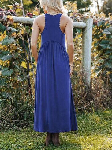 MIEAZOM Women's Maxi Dress Summer Sleeveless Crewneck Swing Sundress Casual Loose Long Dresses with Pockets in Saudi Arabia