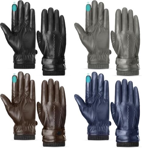 Yahenda 4 Pairs Winter Leather Gloves for Men PU Leather Gloves Warm Touchscreen Texting Gloves Driving Gloves with Warm Lining Cold Weather Gloves for Texting Driving Motorcycle Bike Riding, Large in Saudi Arabia
