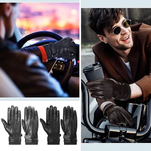 Yahenda 4 Pairs Winter Leather Gloves for Men PU Leather Gloves Warm Touchscreen Texting Gloves Driving Gloves with Warm Lining Cold Weather Gloves for Texting Driving Motorcycle Bike Riding, Large in Saudi Arabia