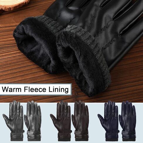 Yahenda 4 Pairs Winter Leather Gloves for Men PU Leather Gloves Warm Touchscreen Texting Gloves Driving Gloves with Warm Lining Cold Weather Gloves for Texting Driving Motorcycle Bike Riding, Large in Saudi Arabia
