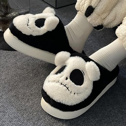 Halloween Skull Slippers Funny Halloween Gifts Winter Non-Slip Indoor Outdoor Shoes for Women Cute Fuzzy Slippers Soft Thick Sole in Saudi Arabia