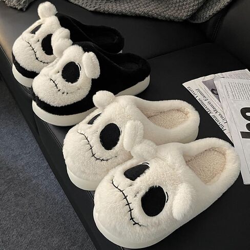 Halloween Skull Slippers Funny Halloween Gifts Winter Non-Slip Indoor Outdoor Shoes for Women Cute Fuzzy Slippers Soft Thick Sole in Saudi Arabia
