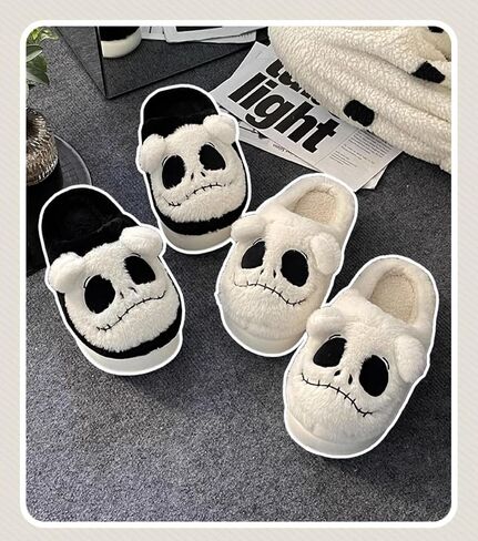 Halloween Skull Slippers Funny Halloween Gifts Winter Non-Slip Indoor Outdoor Shoes for Women Cute Fuzzy Slippers Soft Thick Sole in Saudi Arabia