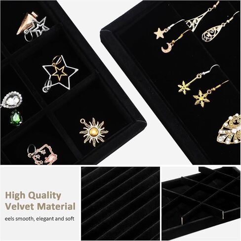 Beeveer 8 Pcs 12.5 x 8.5 x 1.2 inch Black Velvet Stackable Jewelry Tray Black Stackable Velvet Jewelry Organizer Jewelry Display Jewelry Drawer Organizer Jewelry Inserts for Drawers Necklace Bracelet in Saudi Arabia