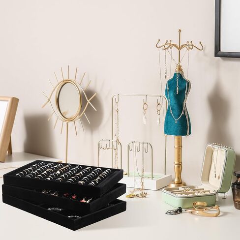 Beeveer 8 Pcs 12.5 x 8.5 x 1.2 inch Black Velvet Stackable Jewelry Tray Black Stackable Velvet Jewelry Organizer Jewelry Display Jewelry Drawer Organizer Jewelry Inserts for Drawers Necklace Bracelet in Saudi Arabia