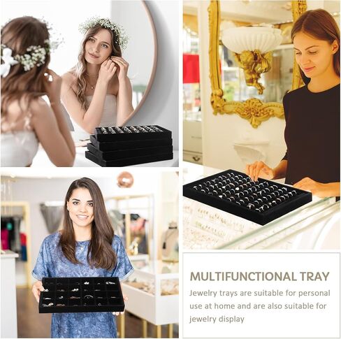 Beeveer 8 Pcs 12.5 x 8.5 x 1.2 inch Black Velvet Stackable Jewelry Tray Black Stackable Velvet Jewelry Organizer Jewelry Display Jewelry Drawer Organizer Jewelry Inserts for Drawers Necklace Bracelet in Saudi Arabia
