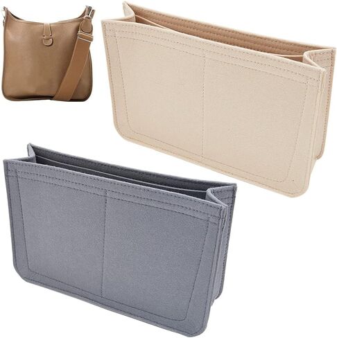 WADORN 2 Colors Felt Handbag Insert Organizer, Tote Bag Organizer with Pockets Bag in Bag for Hermes Evelyne 16 Microfiber Purse Insert Liner Bag Interior Shaper Rectangle Compartments(Khaki, Grey) in Saudi Arabia