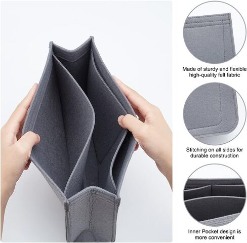WADORN 2 Colors Felt Handbag Insert Organizer, Tote Bag Organizer with Pockets Bag in Bag for Hermes Evelyne 16 Microfiber Purse Insert Liner Bag Interior Shaper Rectangle Compartments(Khaki, Grey) in Saudi Arabia
