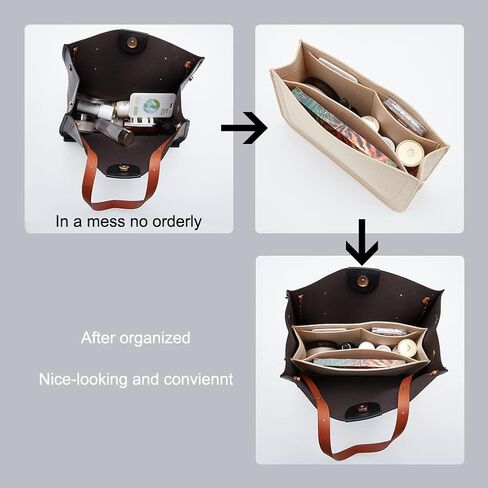 WADORN 2 Colors Felt Handbag Insert Organizer, Tote Bag Organizer with Pockets Bag in Bag for Hermes Evelyne 16 Microfiber Purse Insert Liner Bag Interior Shaper Rectangle Compartments(Khaki, Grey) in Saudi Arabia