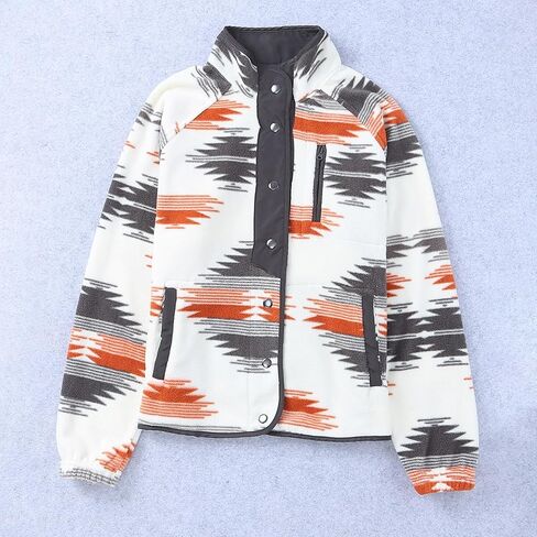 معطف Dongfeng النسائي من الصوف المطبوع عليه صوف الأزتيك، جاكيت ذو طية صدر السترة بأزرار سفلية، جاكيت شتوي مع جيوب in Kuwait