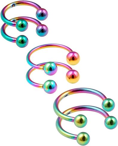 6pc 16g Rainbow Circular Barbell Horseshoe Earrings Daith Tragus Lip Piercing Pack Lot 8mm 10mm 12mm in Saudi Arabia