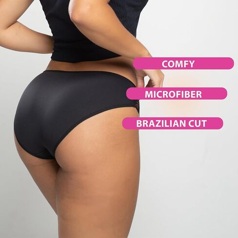Vicbela - مجموعة مكونة من 6 سراويل داخلية من الدانتيل الجانبي بنمط بيكيني - حزام خصر مطاطي، قصة برازيلية - متعدد الألوان in Kuwait