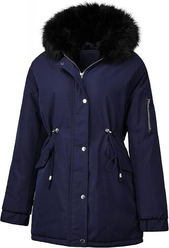 ELEZAY Women's Parka Jacket Hooded Stylish Winter Coats with Faux Fur Trim Mid Length Warm FLeece Lined Parka Zipper Closure in Kuwait