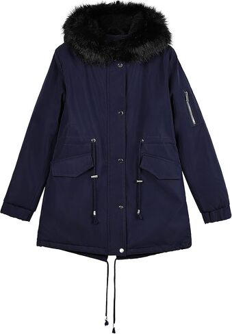 ELEZAY Women's Parka Jacket Hooded Stylish Winter Coats with Faux Fur Trim Mid Length Warm FLeece Lined Parka Zipper Closure in Kuwait