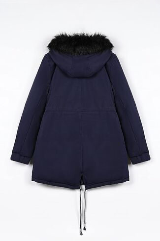 ELEZAY Women's Parka Jacket Hooded Stylish Winter Coats with Faux Fur Trim Mid Length Warm FLeece Lined Parka Zipper Closure in Kuwait